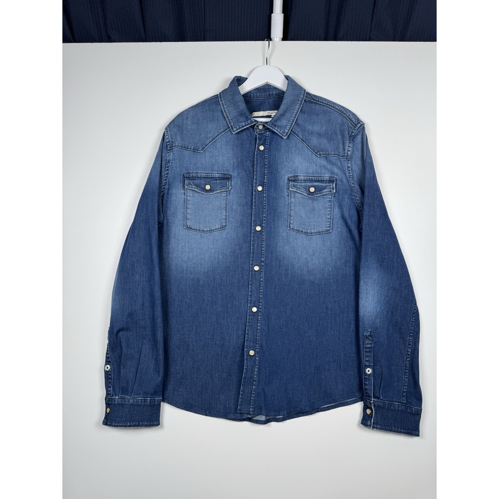 TELERIA ZED Roper A Denim Western Button Up Shirt - Large - Made in Italy